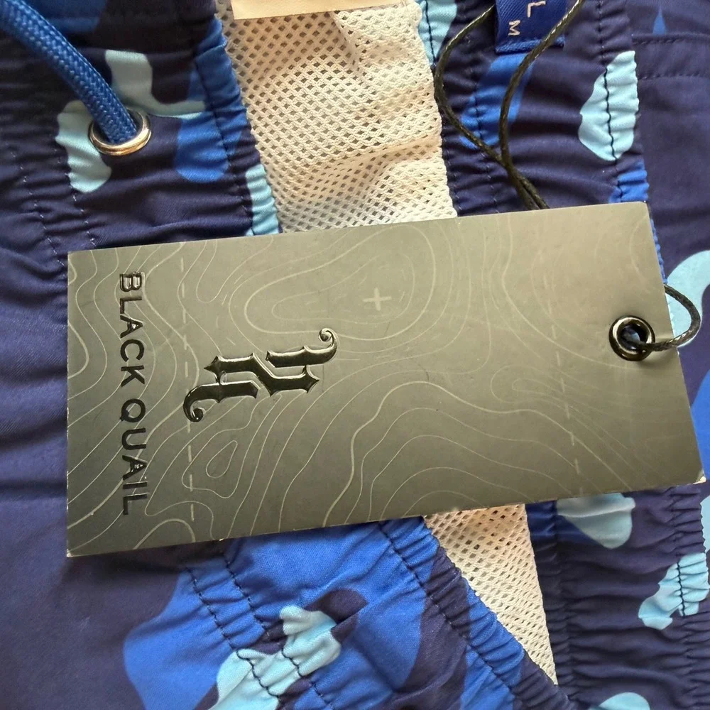 Black Quail Men Blue Camouflage Swim Trunks Size M Elastic Waist Drawstring‎